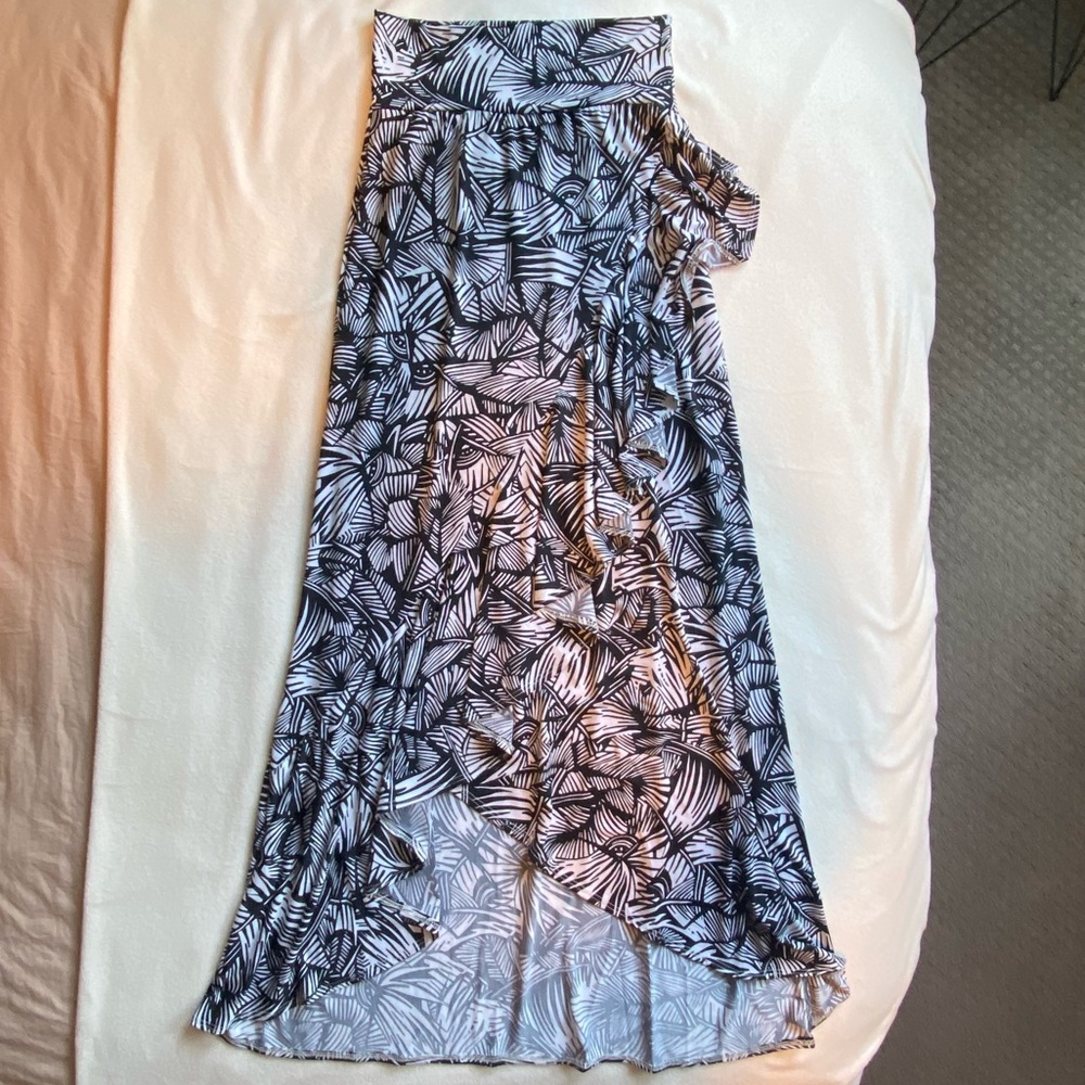 Tropical Black & White High Low Maxi Skirt